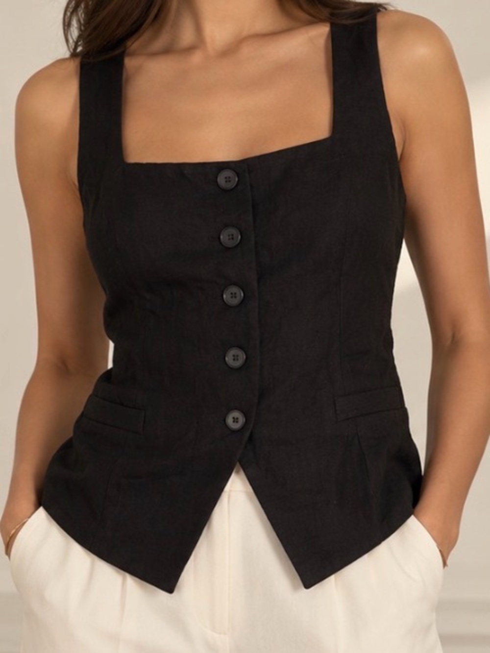 LOFT black linen vest top